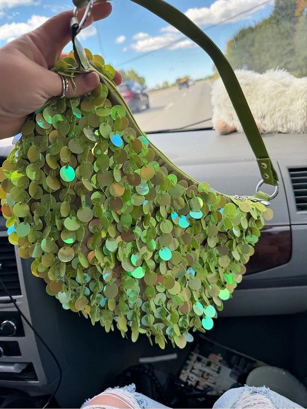 Green Sequin Shoulder Bag